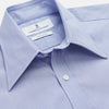 View 2 of product The Turnbull & Asser Pale Blue Weekend Fit Shirt with a Long Point collar and single button cuffs is laid flat on a white background.