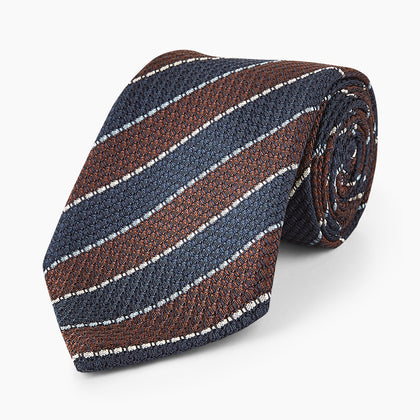 Burgundy & Navy Multi Stripe Silk Tie Image 4