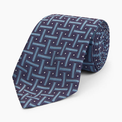 Navy & Blue Cross Silk Tie Image 4