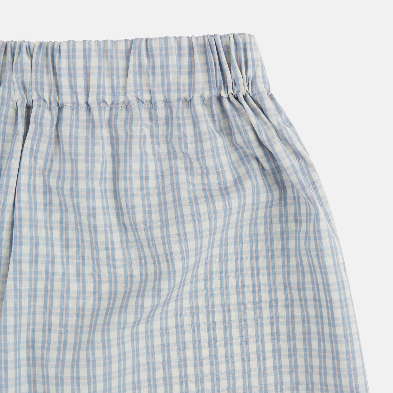 View 2 of product The Turnbull & Asser Pale Blue Multi Cotton Godfrey Boxer Shorts feature a soft cotton fabric and elastic waistband, shown laid flat on a white background.