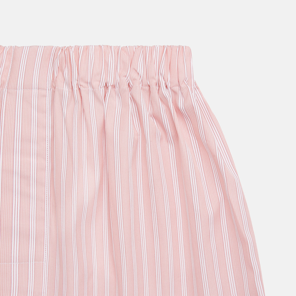 Red and white striped cotton RE-PURPOSE Godfrey Boxers by Turnbull & Asser, made from recycled fabrics with an elastic waistband, shown on a plain white background.