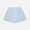 View 1 of product Blue and white check cotton RE-PURPOSE Godfrey Boxers by Turnbull & Asser, made from recycled fabrics, shown flat on a white background with an elastic waistband.
