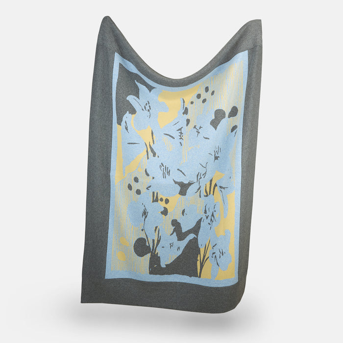 Pale Blue Wool and Cashmere Lily Blanket Image 2