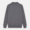 View 3 of product The Grey Merino Wool Cecil Rugby Polo Shirt by Turnbull & Asser features long sleeves, a collar, three-button placket, and ribbed hem and cuffs—an elevated menswear staple shown flat on a white background.