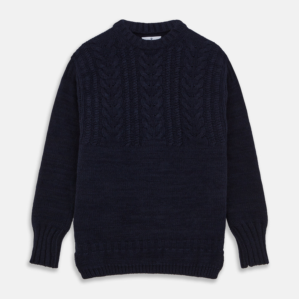 Navy Wool and Cotton Blend Albany Guernsey Jumper | Turnbull & Asser