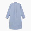 View 4 of product The Turnbull & Asser Pale Blue Multi Check Cotton Sussex Nightshirt features a classic plaid pattern, brown piping accents, button-down front, chest pocket, and curved hem—a timeless long-sleeve sleepwear essential.