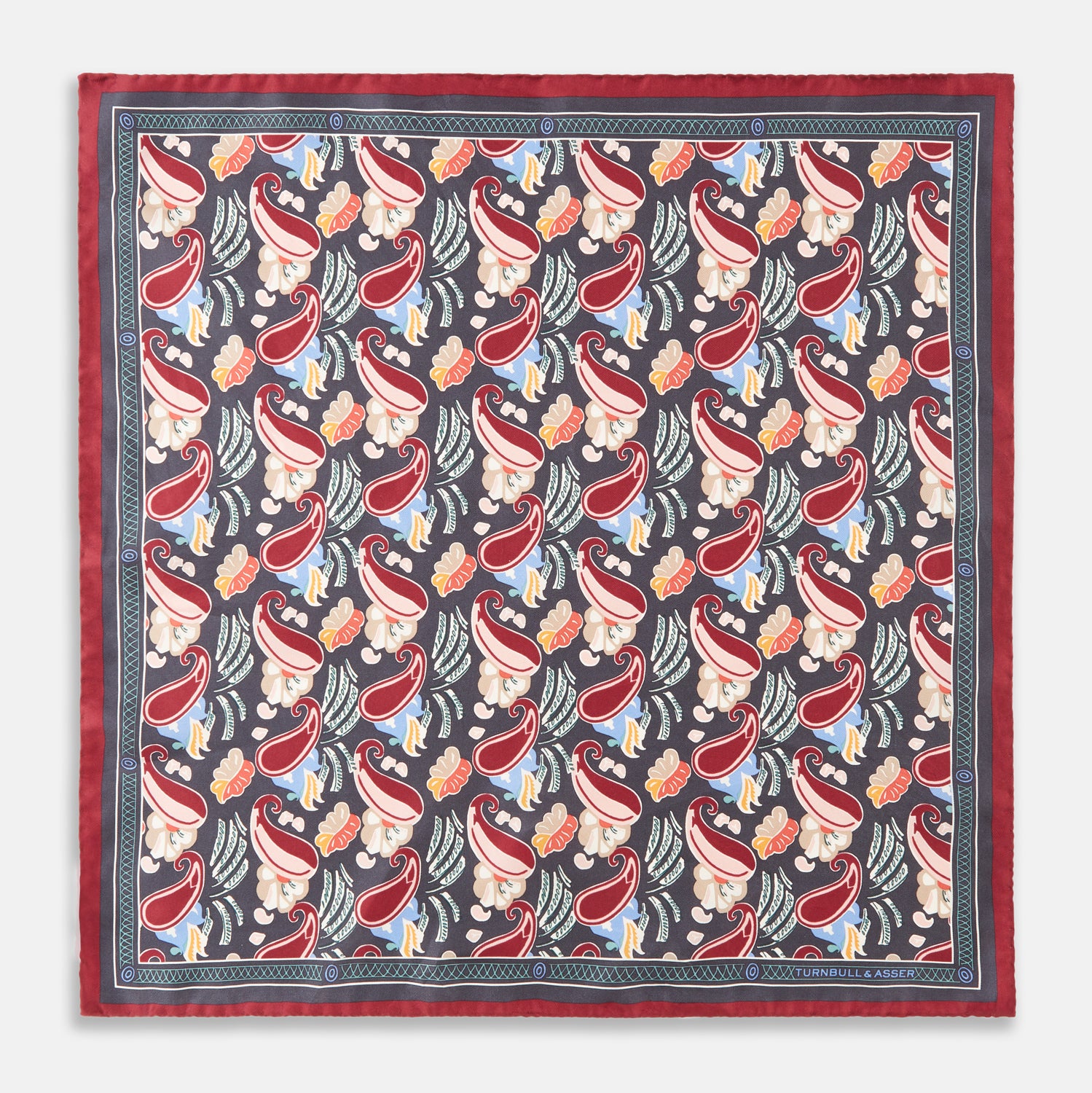 Navy Peacock Bloomsbury-inspired Pattern Silk Pocket Square