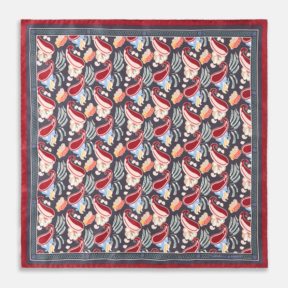 Navy Peacock Bloomsbury-inspired Pattern Silk Pocket Square
