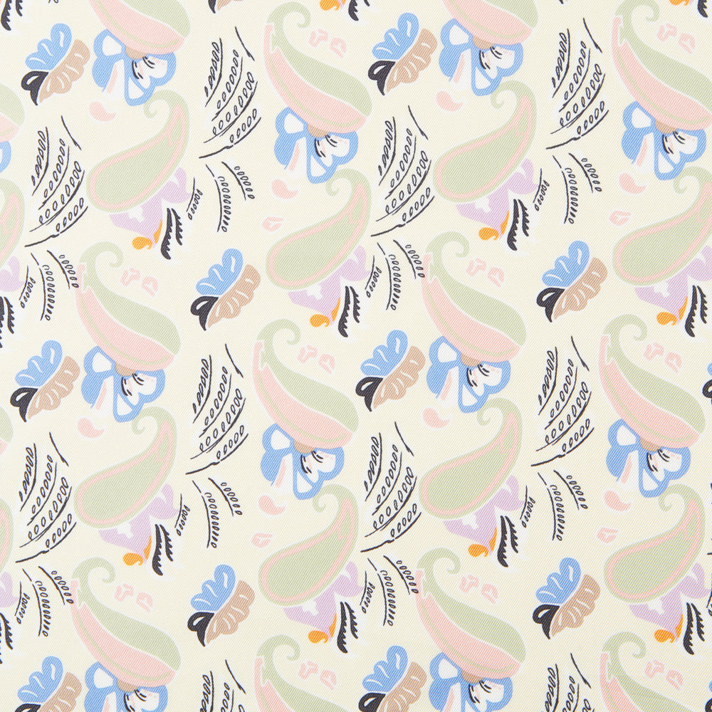 Cream Peacock Bloomsbury-Inspired Pattern Silk Pocket Square