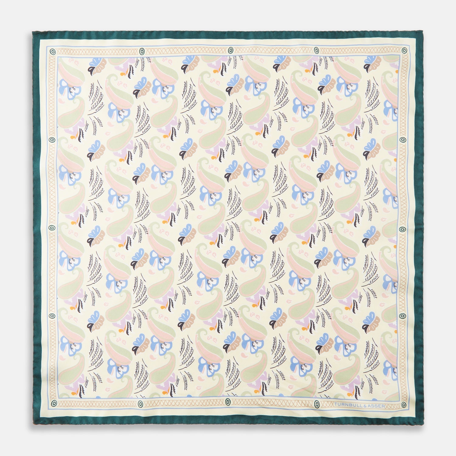 Cream Peacock Bloomsbury-Inspired Pattern Silk Pocket Square