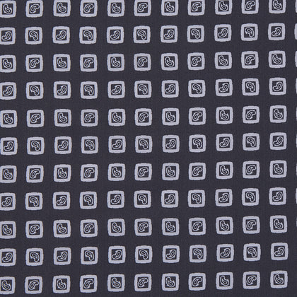 Navy Cubed Paisley Silk Pocket Square