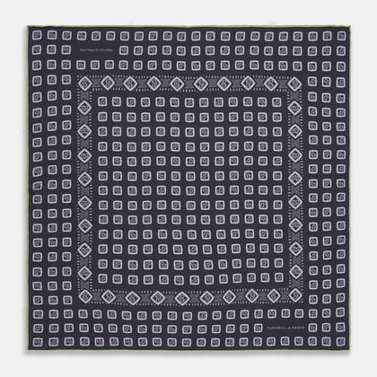 Navy Cubed Paisley Silk Pocket Square