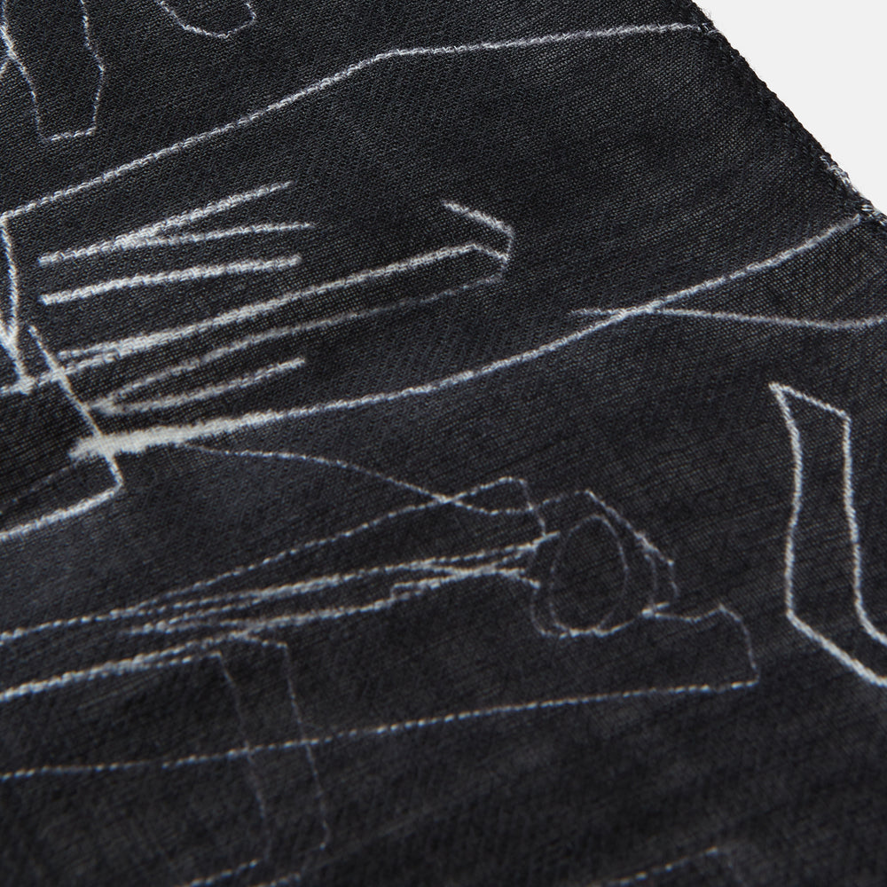 Black Sketched Pattern Wool Chilcott Scarf