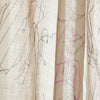View 5 of product The Turnbull & Asser Cream Sketched Pattern Wool Chilcott Scarf features a lightweight, beige design with frayed edges and multicolored, line-drawn clothing and accessories, shown neatly tied on a plain white background.