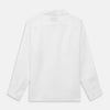 View 5 of product The Turnbull & Asser White Linen Holiday Fit Winnington Shirt, a long-sleeve style with a revere collar and chest pocket, is shown laid flat on a white background.
