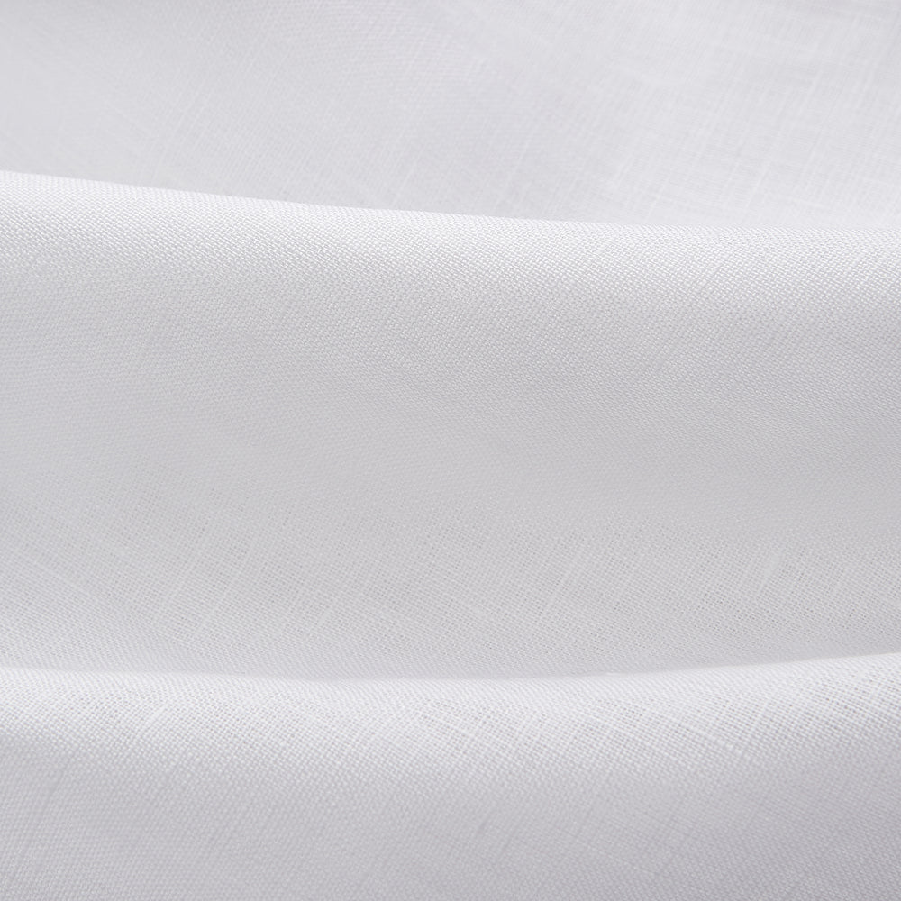 The Turnbull & Asser White Linen Holiday Fit Winnington Shirt, a long-sleeve style with a revere collar and chest pocket, is shown laid flat on a white background.
