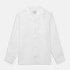 View 1 of product The Turnbull & Asser White Linen Holiday Fit Winnington Shirt, a long-sleeve style with a revere collar and chest pocket, is shown laid flat on a white background.