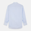View 5 of product The Turnbull & Asser Pale Blue Multi Stripe Cotton Regular Fit Whitby Shirt features long sleeves, a classic collar, and buttoned cuffs, shown laid flat on a white background.