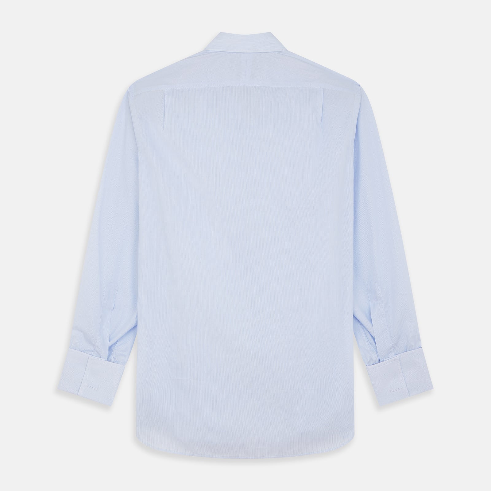 View 5 of product The Turnbull & Asser Pale Blue Multi Stripe Cotton Regular Fit Whitby Shirt features long sleeves, a classic collar, and buttoned cuffs, shown laid flat on a white background.