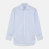 View 1 of product The Turnbull & Asser Pale Blue Multi Stripe Cotton Regular Fit Whitby Shirt features long sleeves, a classic collar, and buttoned cuffs, shown laid flat on a white background.