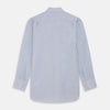 View 5 of product The Turnbull & Asser Blue and White Stripe Cotton Regular Fit Mayfair Shirt features long sleeves, a T&A collar, white buttons, and buttoned cuffs, displayed flat on a white background.