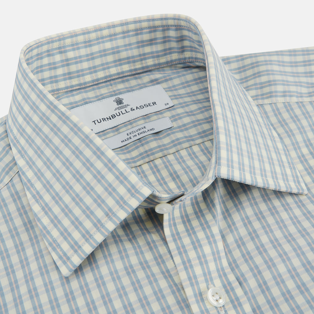 Pale Blue Multi Check Cotton Regular Fit Mayfair Shirt