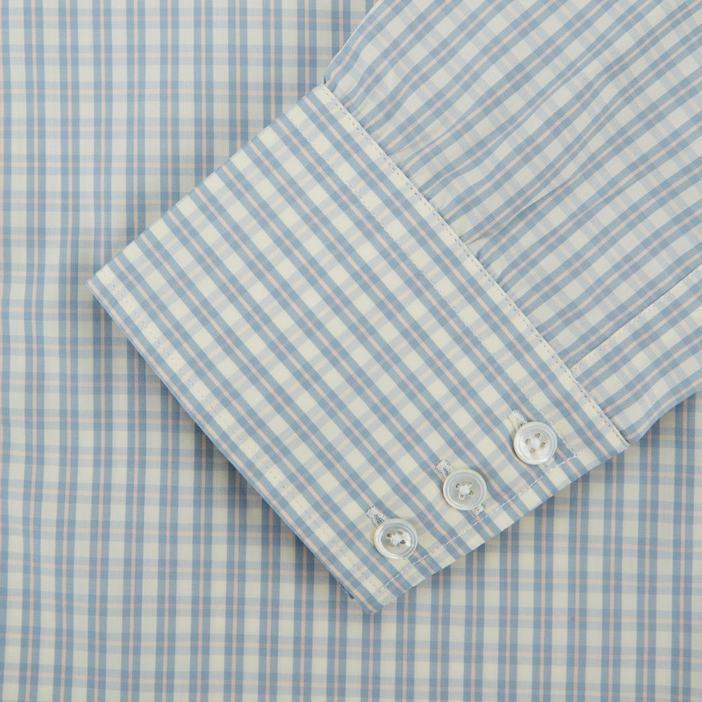 Pale Blue Multi Check Cotton Regular Fit Mayfair Shirt