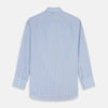 View 5 of product The Turnbull & Asser Pale Blue Multi-check Cotton Regular Fit Mayfair Shirt, featuring a classic T&A collar and buttoned cuffs, is displayed laid flat on a white background.