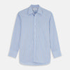 View 1 of product The Turnbull & Asser Pale Blue Multi-check Cotton Regular Fit Mayfair Shirt, featuring a classic T&A collar and buttoned cuffs, is displayed laid flat on a white background.