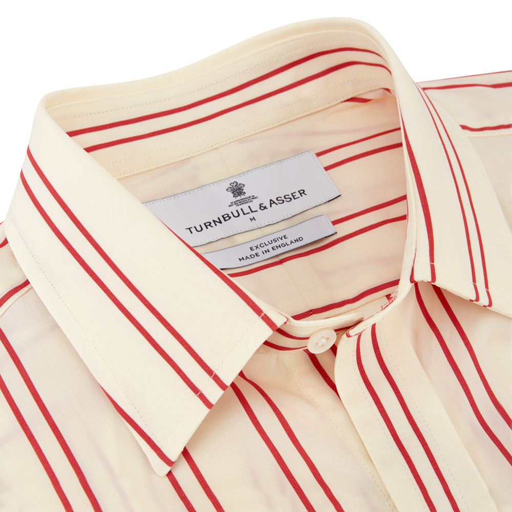 Red and Off-White Stripe Cotton Weekend Fit Finch Shirt