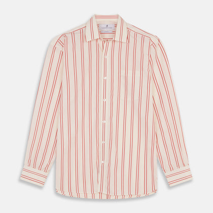 Red and Off-White Stripe Cotton Weekend Fit Finch Shirt