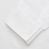 View 3 of product The Turnbull & Asser White Cotton Voile Weekend Fit Nevis Shirt features a Dorset button-down collar, two chest pockets, and a subtle military-inspired design, shown against a plain white background.