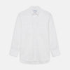 View 1 of product The Turnbull & Asser White Cotton Voile Weekend Fit Nevis Shirt features a Dorset button-down collar, two chest pockets, and a subtle military-inspired design, shown against a plain white background.