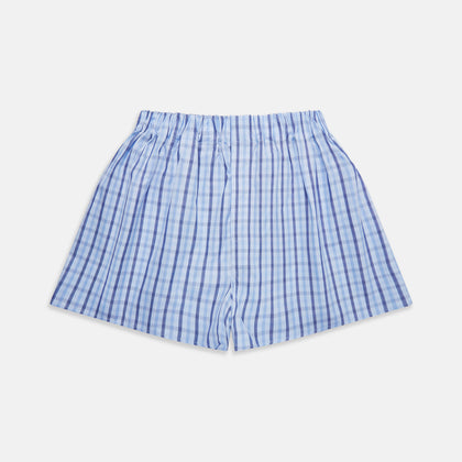 Blue Multi Check Cotton Godfrey Boxer Shorts