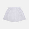 View 1 of product Turnbull & Asser's White and Blue Halo Stripe Cotton Godfrey Boxer Shorts feature thin vertical blue stripes, an elastic waistband, and offer comfortable sleepwear. The shorts are shown laid flat on a plain white background.