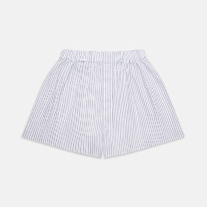 White and Blue Halo Stripe Cotton Godfrey Boxer Shorts