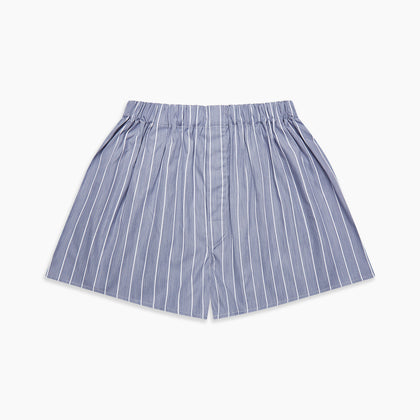 Pale Blue and White Pinstripe Cotton Blend Godfrey Boxer Shorts Image 2