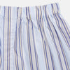 View 2 of product Pale Blue and Yellow Multi Stripe Cotton Godfrey Boxers by Turnbull & Asser, featuring a comfortable elastic waistband—luxury men's underwear essential. Displayed flat on a white background.