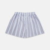 View 1 of product Pale Blue and Yellow Multi Stripe Cotton Godfrey Boxers by Turnbull & Asser, featuring a comfortable elastic waistband—luxury men's underwear essential. Displayed flat on a white background.