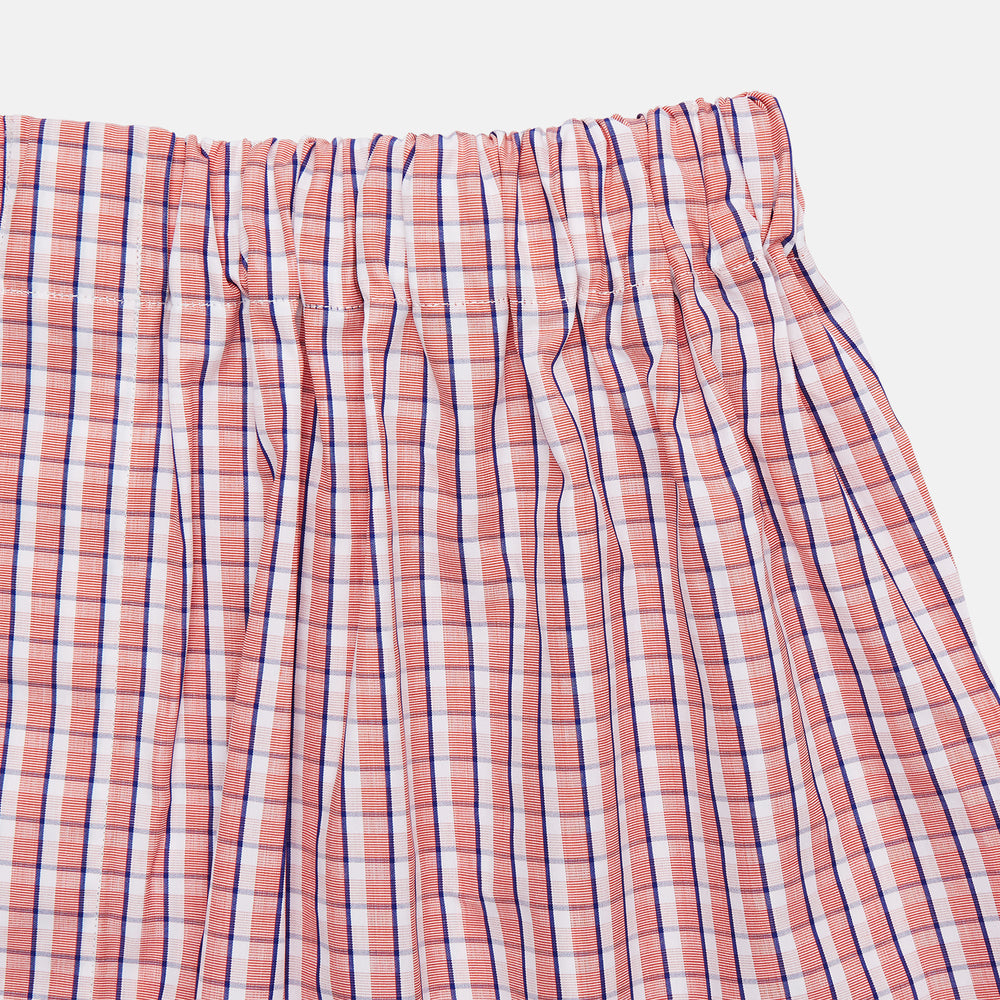 Orange multi-check cotton Godfrey boxers by Turnbull & Asser, featuring an elasticated waistband, shown flat on a plain white background.