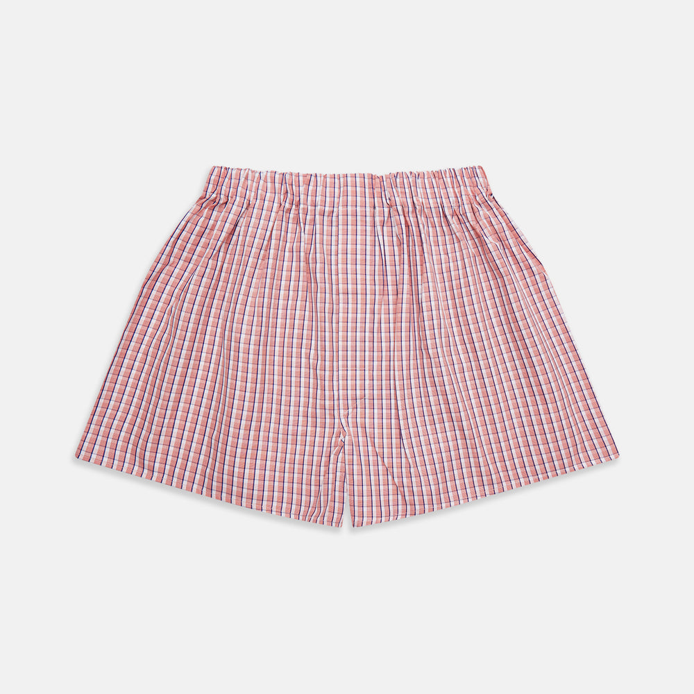Orange multi-check cotton Godfrey boxers by Turnbull & Asser, featuring an elasticated waistband, shown flat on a plain white background.