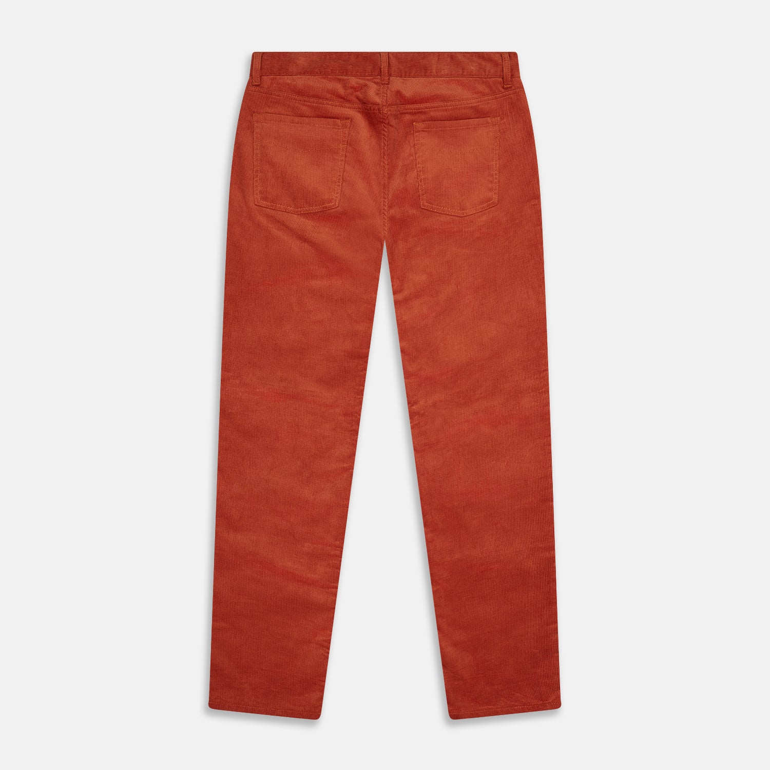 View 3 of product The Rust Cord Mylo Trousers by Turnbull & Asser feature a straight-leg fit, front and back pockets, belt loops, and a button closure—an ideal autumn-inspired choice for corduroy lovers.