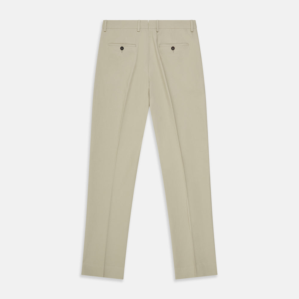 Turnbull & Asser Cream Cotton Manson Trousers feature a straight-leg fit, front button and zipper closure, belt loops, side pockets, and a pressed crease down each leg, shown against a white background.