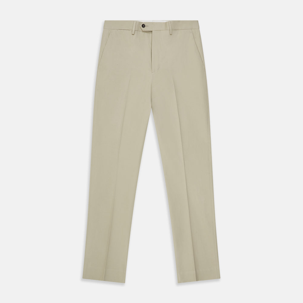 Turnbull & Asser Cream Cotton Manson Trousers feature a straight-leg fit, front button and zipper closure, belt loops, side pockets, and a pressed crease down each leg, shown against a white background.