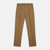 View 1 of product Turnbull & Asser Brown Wool Single Pleat Gerry Trousers with a classic fit, front pleats, belt loops, and side pockets are laid flat on a white background.
