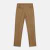 View 3 of product Turnbull & Asser Brown Wool Single Pleat Gerry Trousers with a classic fit, front pleats, belt loops, and side pockets are laid flat on a white background.