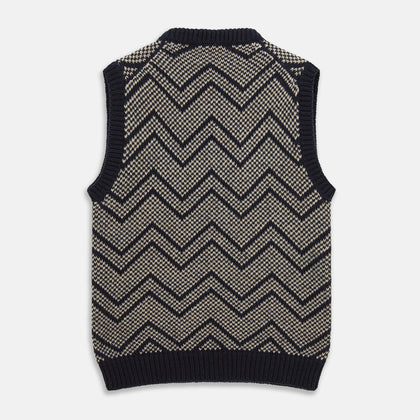 Navy and White Wool Blend Albion Chunky Slipover Image 2