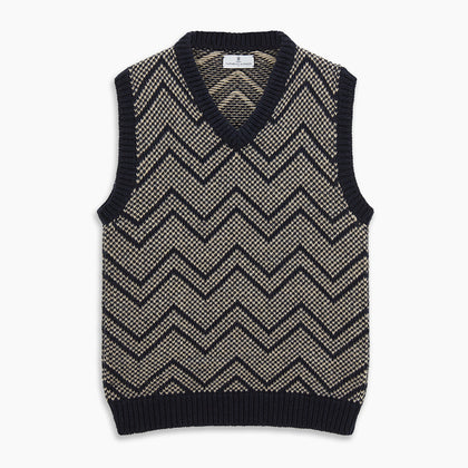 Navy and White Wool Blend Albion Chunky Slipover Image 3