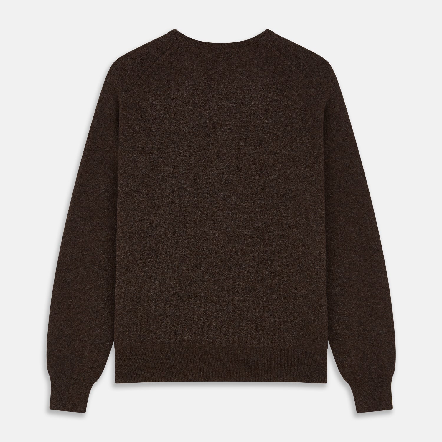 View 3 of product The Brown Cashmere V-neck Paden Jumper by Turnbull & Asser is laid flat on a white background, showcasing its classic design with long sleeves, ribbed cuffs, and hem—perfect for versatile styling.