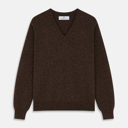Brown Cashmere V-neck Paden Jumper